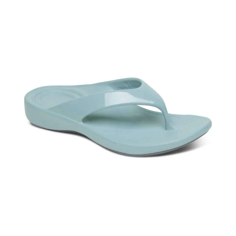An Aetrex orthotic sandal in aqua
