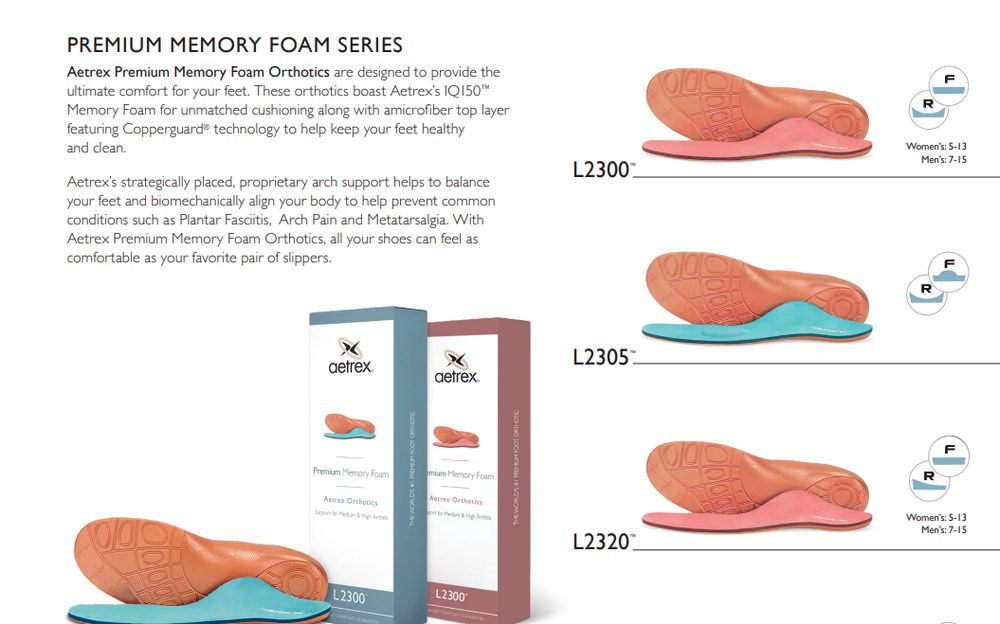 Premium Memory Foam orthotic series, models L2300, L2305, L2320